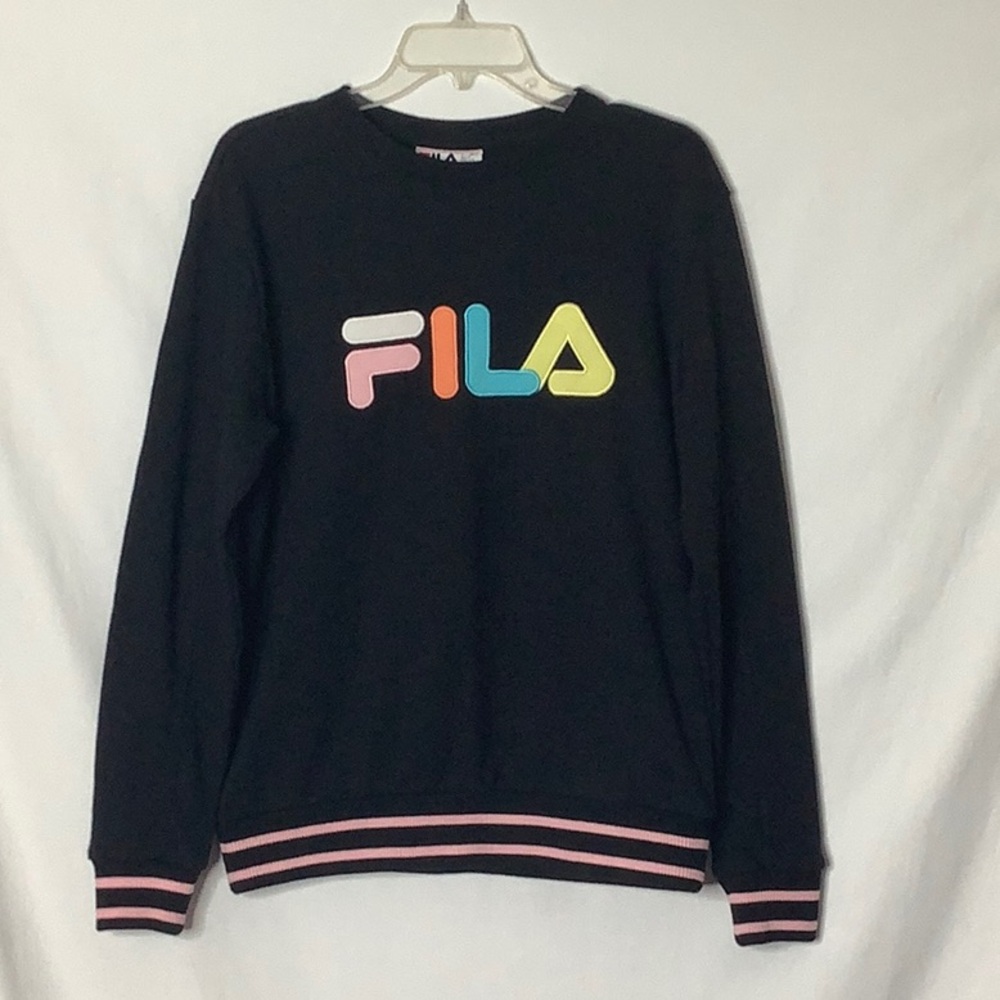 Fila Retro Black Sweatshirt Color Block Logo Size L